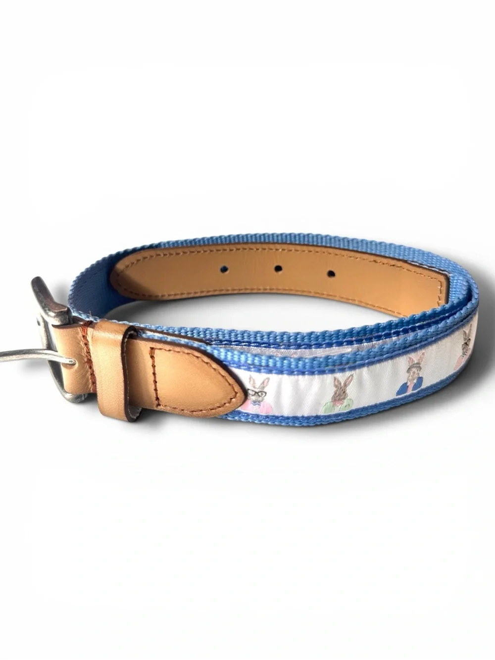 Janie and Jack - Kids Blue Bunny Belt - Woven with Tan Leather Trim - Size 4-5